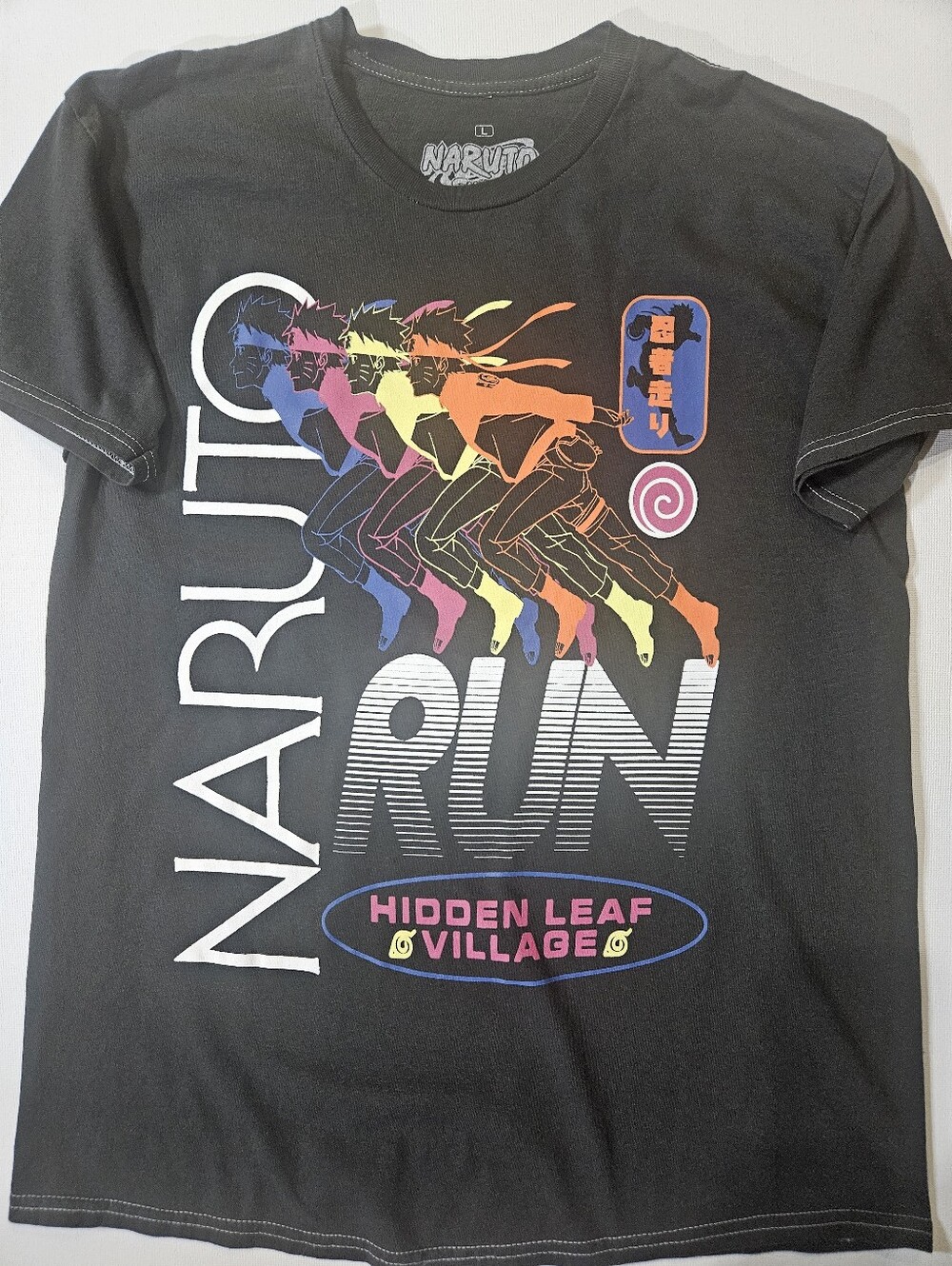 Naruto T-shirt Mens Large Grey Multicolor Graphic Hidden Leaf Village Tee